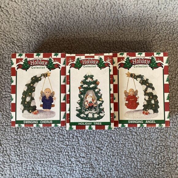 3 World Bazaars Holiday Collection Figurines Swinging Angel Cherub Holiday Tree - Picture 14 of 15